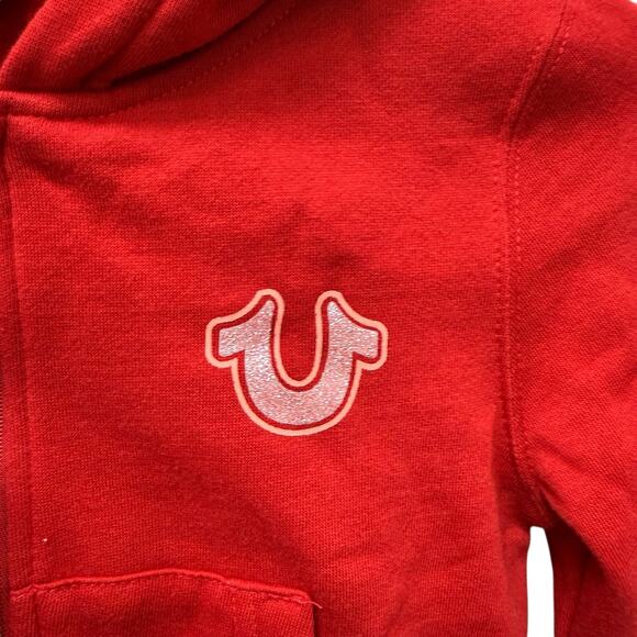 NWT‎ True Religion Girls Glitter Zip Hoodie Apple Red Size Small - Picture 7 of 9